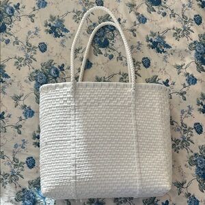 Elegant White Woven Tote Bag